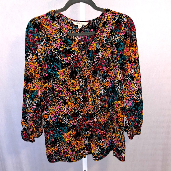 The Pioneer Woman Black and Floral Peasant Top Small - Picture 5 of 12